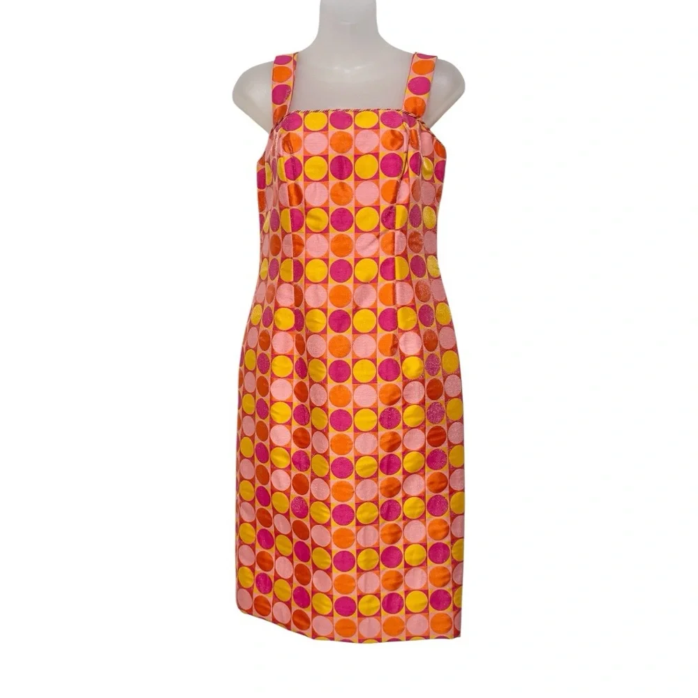 Victor Costa Orange/Pink/Yellow Circles Dress with Matching Jacket